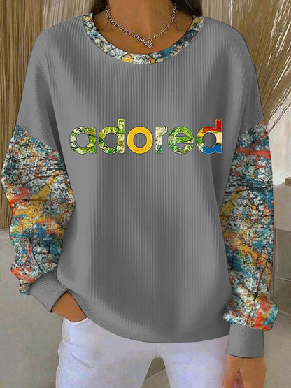 Women's Lemon Roses Music Lover Printed Ribbed Round-Neck Sweatshirt