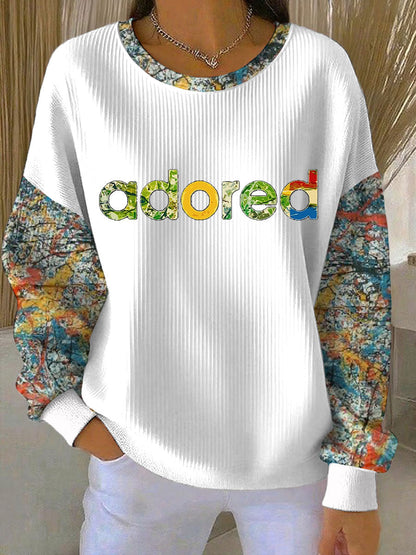 Women's Lemon Roses Music Lover Printed Ribbed Round-Neck Sweatshirt