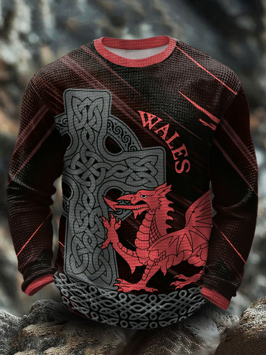 Men's Wales Welsh Rugby Lover Printed Waffle Tops