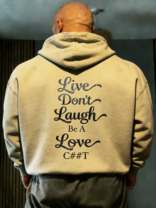 Men's Vintage “Live, Laugh, Love” Print Casual Hoodie