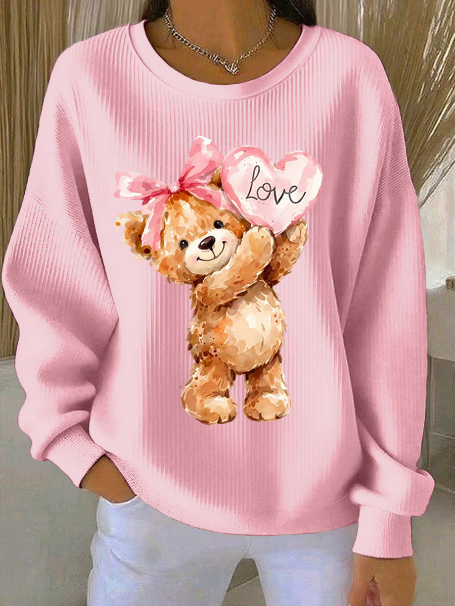 Women's Cute Bear Valentine Round-Neck Sweatshirt