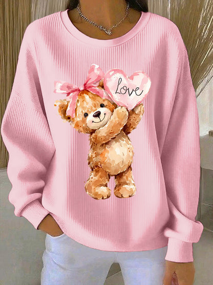 Women's Cute Bear Valentine Round-Neck Sweatshirt