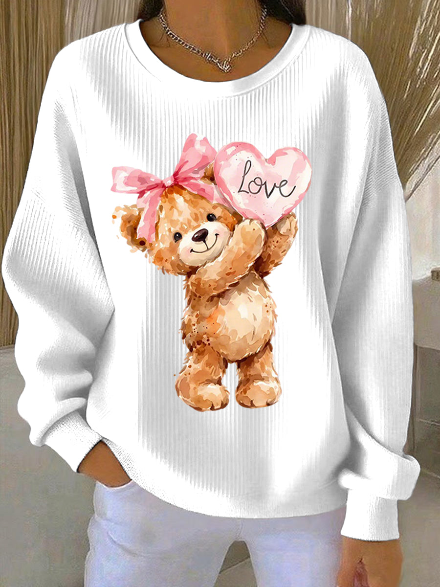 Women's Cute Bear Valentine Round-Neck Sweatshirt