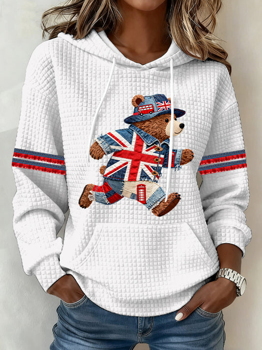 Women's British Style Print Large-sized Hooded Sweatshirt