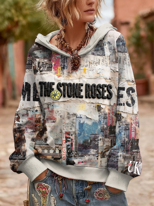Women's British The Stone Rose Vintage Print Hooded Sweatshirt