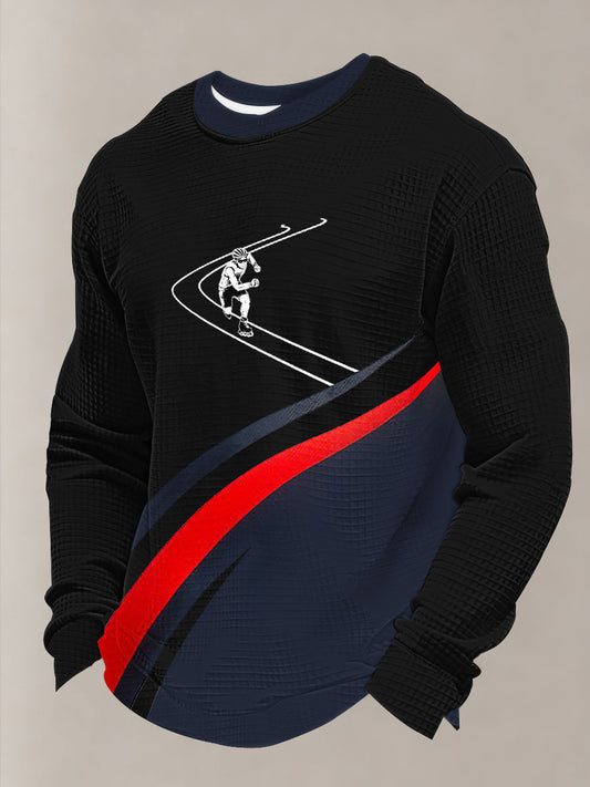 Men's Winter Sports 2026 Skating Print Waffle Long Sleeve Sweatshirt