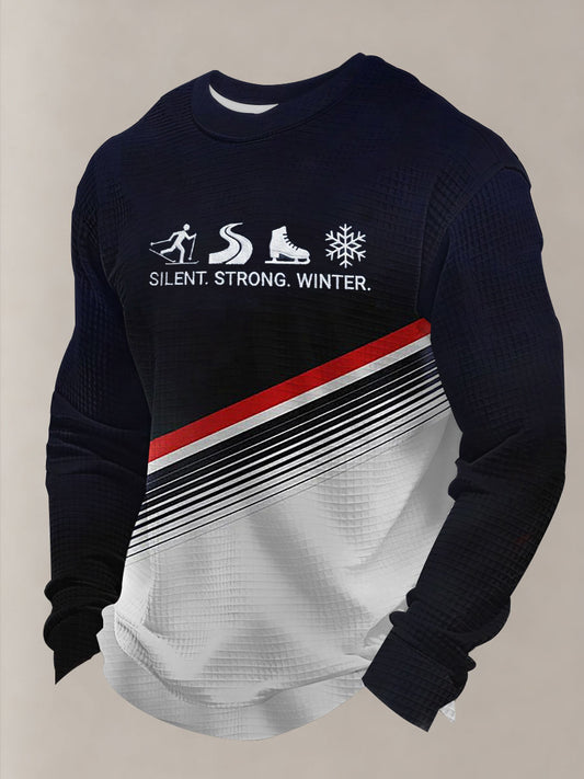 Men's Winter Sports 2026 Skating Print Waffle Long Sleeve Sweatshirt