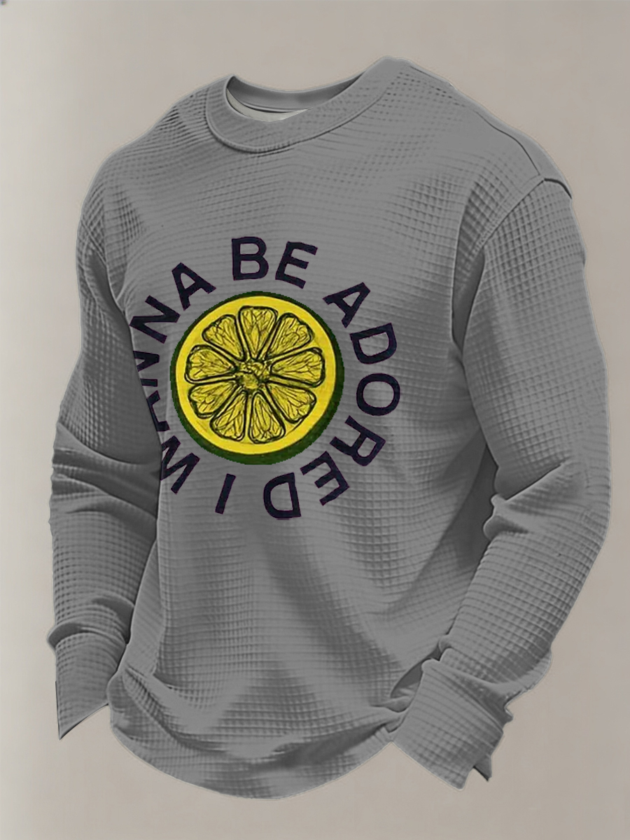 Men's Lemon Roses Music Lover Printed Waffle Long Sleeve Top