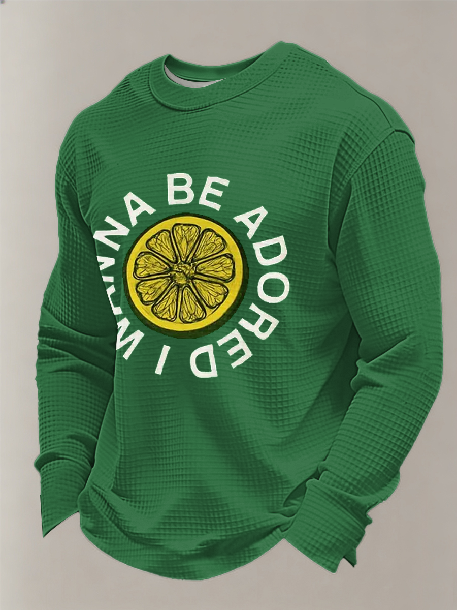 Men's Lemon Roses Music Lover Printed Waffle Long Sleeve Top