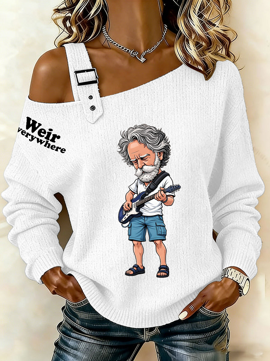 Women’s RIP Bob Weir Weir Everywhere Asymmetrical Shoulder Sweater