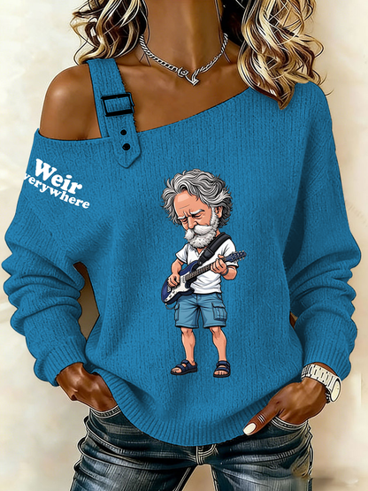 Women’s RIP Bob Weir Weir Everywhere Asymmetrical Shoulder Sweater