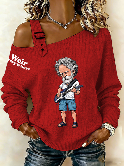 Women’s RIP Bob Weir Weir Everywhere Asymmetrical Shoulder Sweater