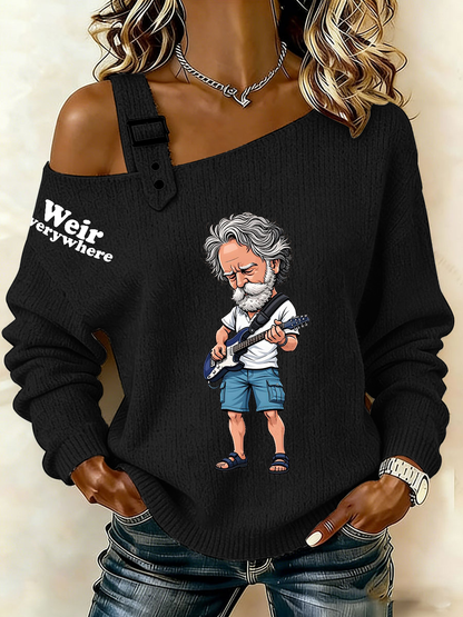 Women’s RIP Bob Weir Weir Everywhere Asymmetrical Shoulder Sweater