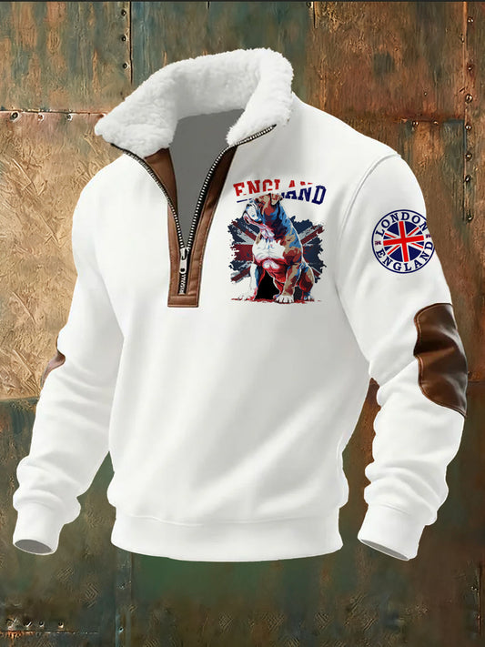 Men's British-Style Printed Stand-Up Collar Top