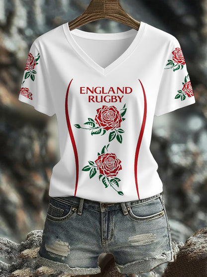 Women's England Rugby Roses Lover Printed T-shirt