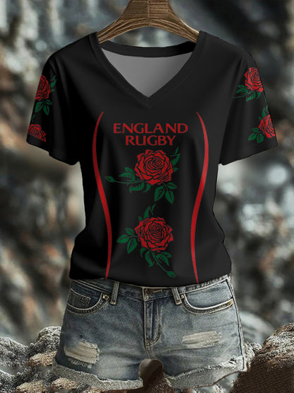 Women's England Rugby Roses Lover Printed T-shirt