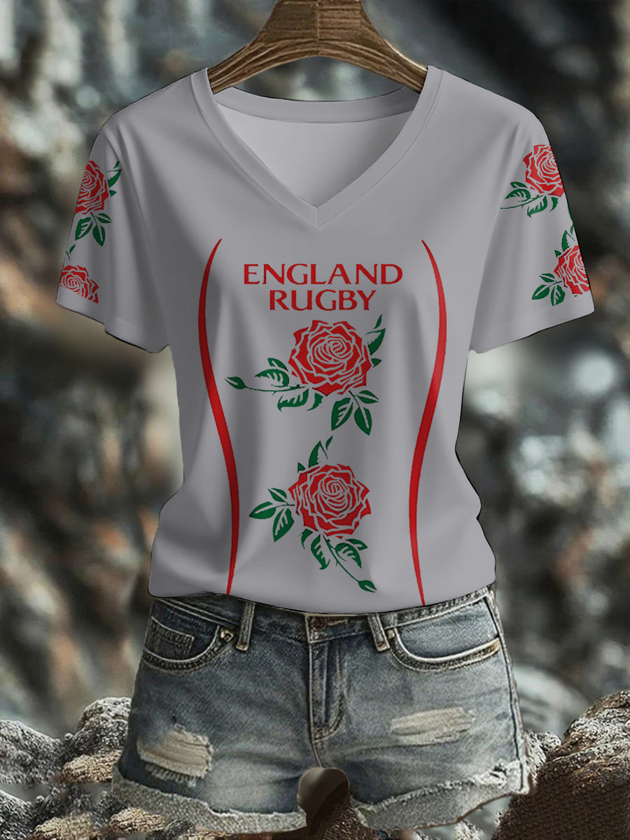 Women's England Rugby Roses Lover Printed T-shirt
