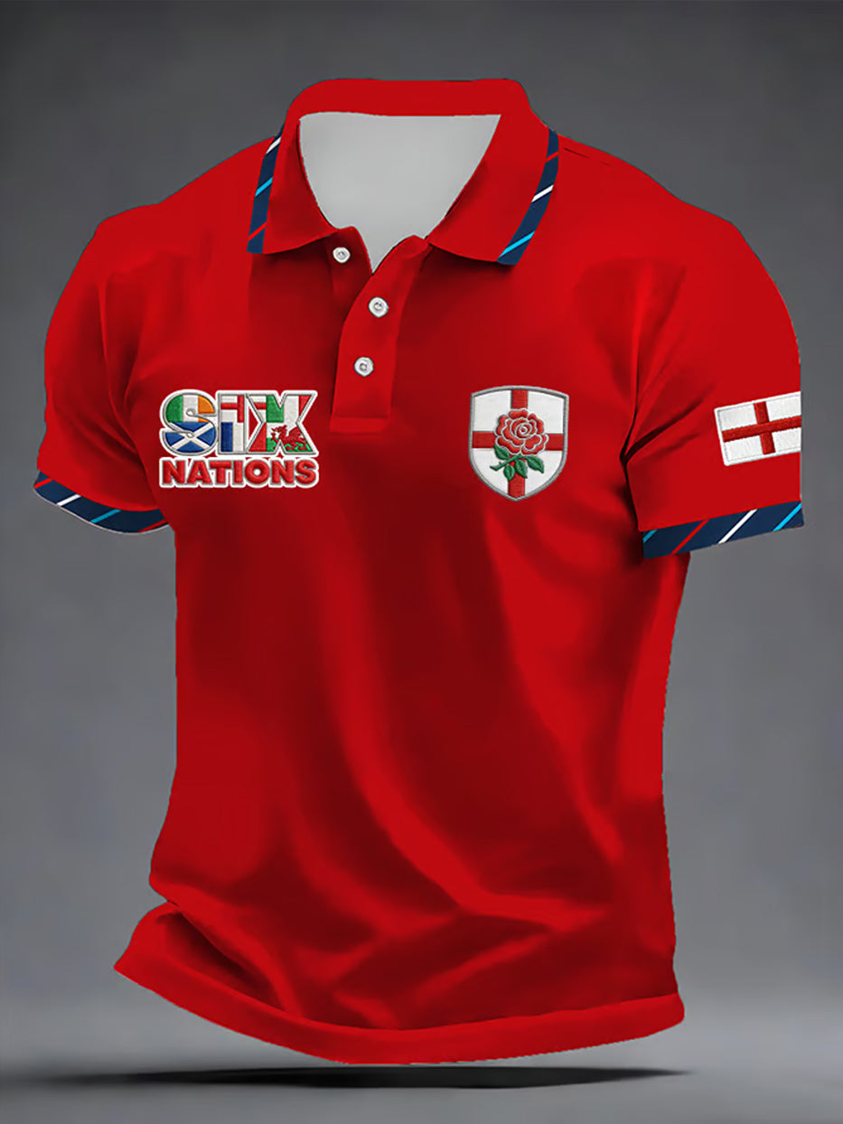 Men's England Rugby Art Print Polo Shirt