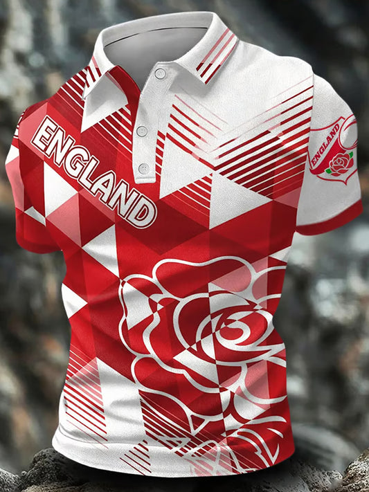 Men's England Rugby Art Print Polo Shirt