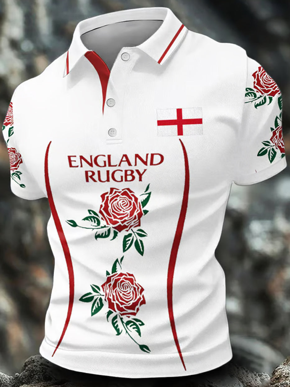 Men's England Rugby Art Print Polo Shirt