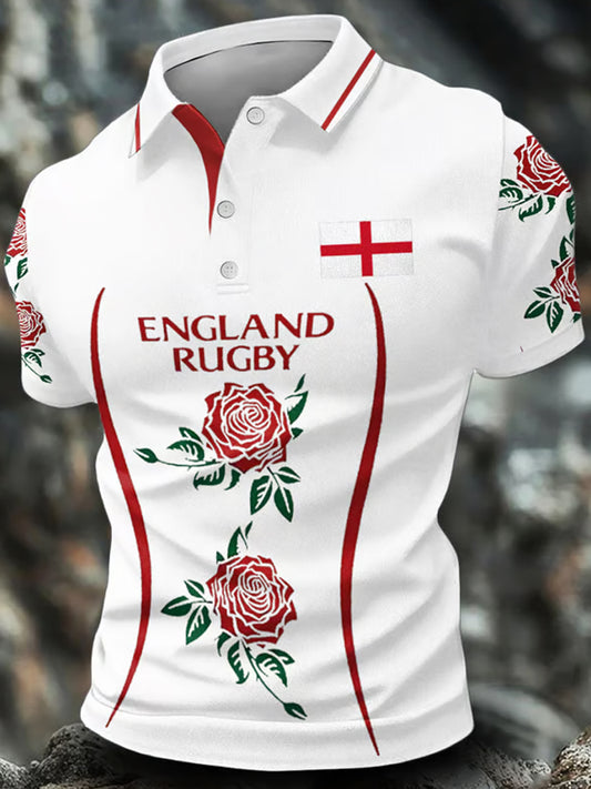 Men's England Rugby Art Print Polo Shirt