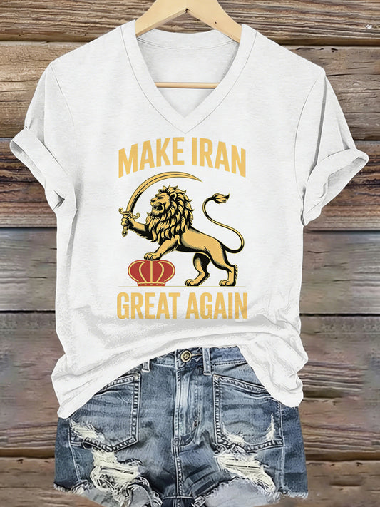 Women's V-Neck T-Shirt With Iranian-Inspired Print