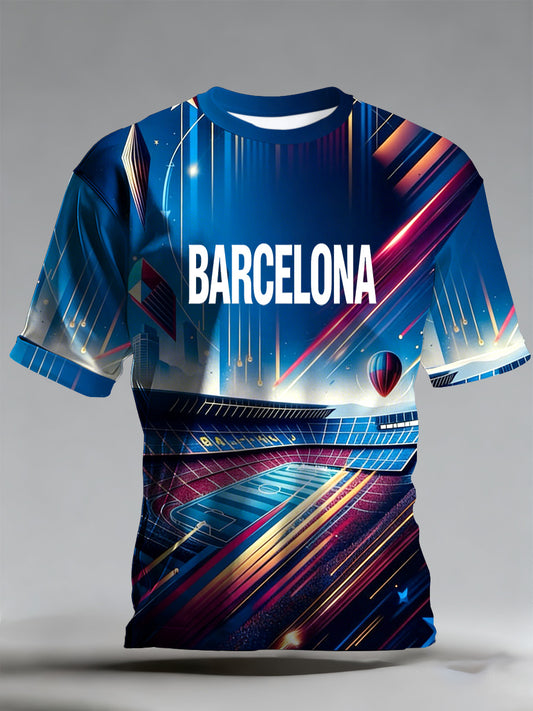 Men's British Barcelona Football Fan T-Shirt With Printed Design