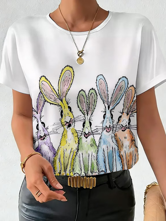 Women's Cute Rabbit Print Casual T-Shirt