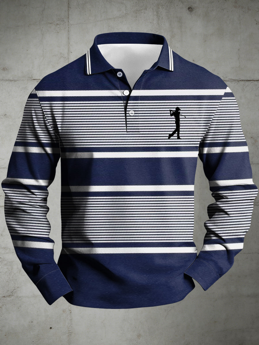 Men's Business Old Money Style Printed Polo Collar Casual Long Sleeved Shirt