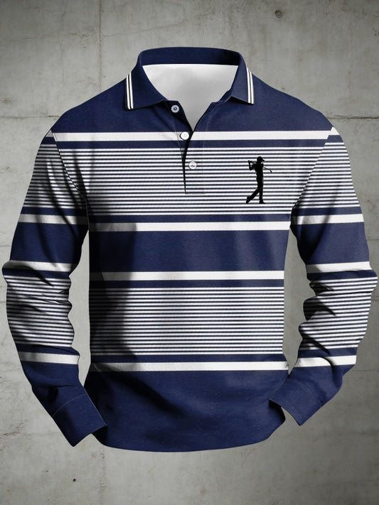 Men's Business Old Money Style Printed Polo Collar Casual Long Sleeved Shirt