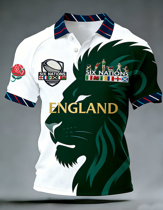 Men's England Rugby Art Print Polo Shirt