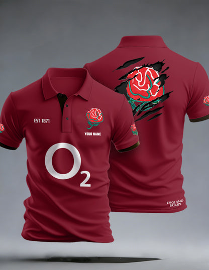 Men's England Rugby Art Print Polo Shirt