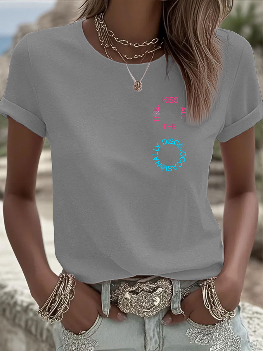 Women's Kiss All The Time Disco Occasionally Printed Iron On Short Sleeve T-Shirt