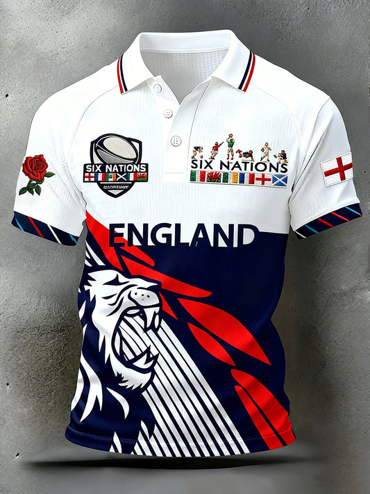 Men's England Rugby Art Print Polo Shirt