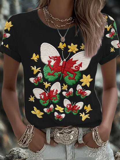 Women's Wales Welsh Rugby Art Printed T-shirt