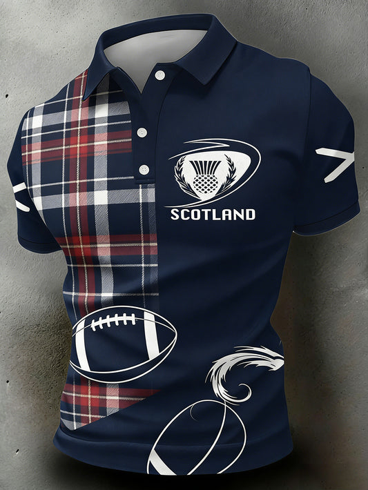 Men's Scottish rugby print polo shirt