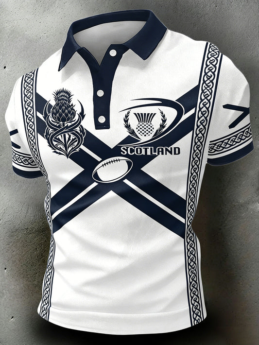 Men's Scottish rugby print polo shirt