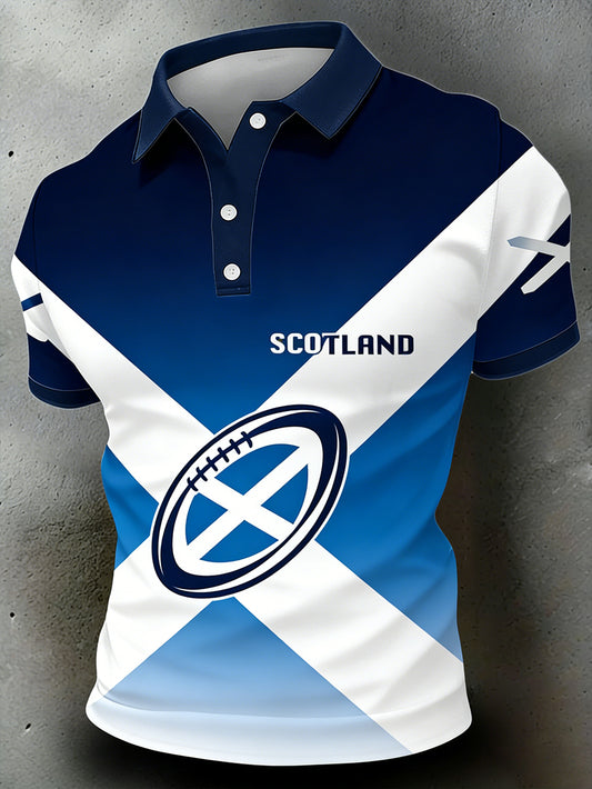 Men's Scottish rugby print polo shirt