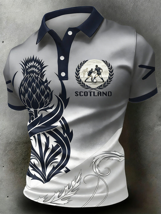 Men's Scottish rugby print polo shirt
