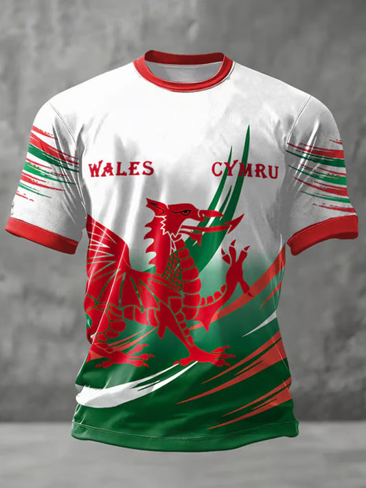 Men's Vintage Rugby Printed Round Neck T-Shirt