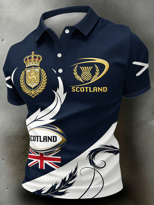 Men's Scottish rugby print polo shirt