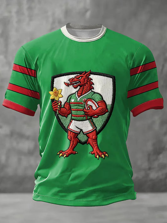Men's Vintage Rugby Printed Round Neck T-Shirt