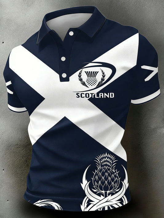 Men's Scottish rugby print polo shirt