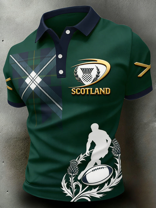 Men's Scottish rugby print polo shirt