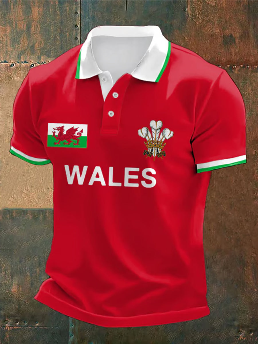 Men's Vintage Rugby Print Polo Shirt