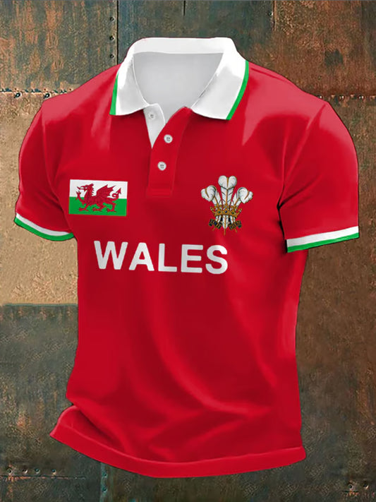 Men's Vintage Rugby Print Polo Shirt