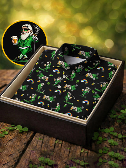 Men's Funny St. Patrick's Day Leprechaun Print Casual Polo