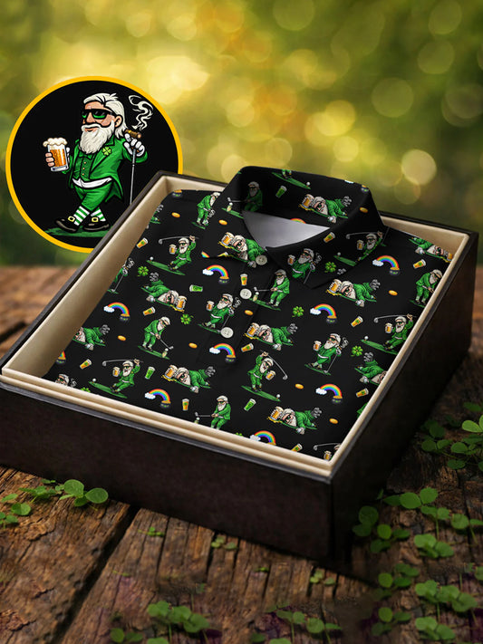 Men's Funny St. Patrick's Day Leprechaun Print Casual Polo