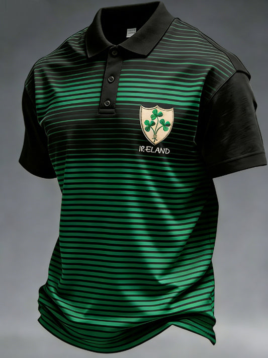 Men's Rugby Shamrock Cotton Longsleeve Striped Shirt