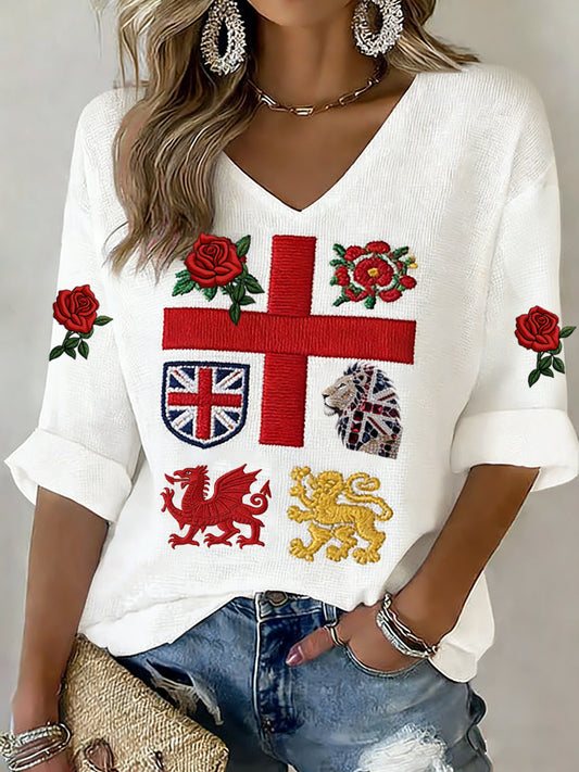 Women's Retro Welsh Rugby Fan Printed Casual Top